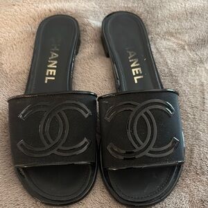 Chanel Black Quilted Slide Sandals
